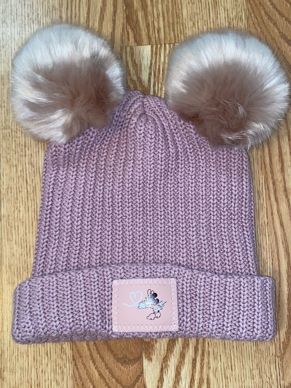 Disney x Love Your Melon Minnie Mauve Pink Double Pom Pom knit beanie womens